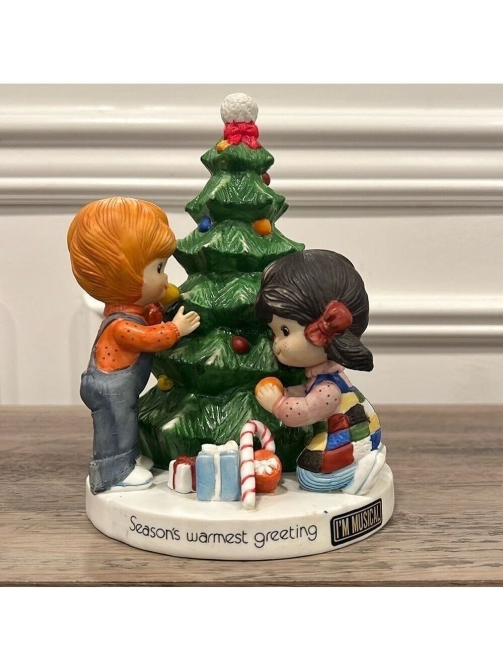 Flambro Gentle Treasures Music Box 7" Porcelain Season's Warmest Greeting 1978